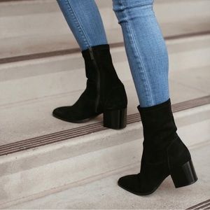 Aquatalia Tilly Suede Ankle Boots Black 10.5 Weatherproof Heel Leather